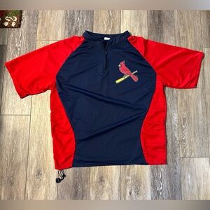 Cardinal Logo Red and Navy Quarter Zip Short Sleeve Tee